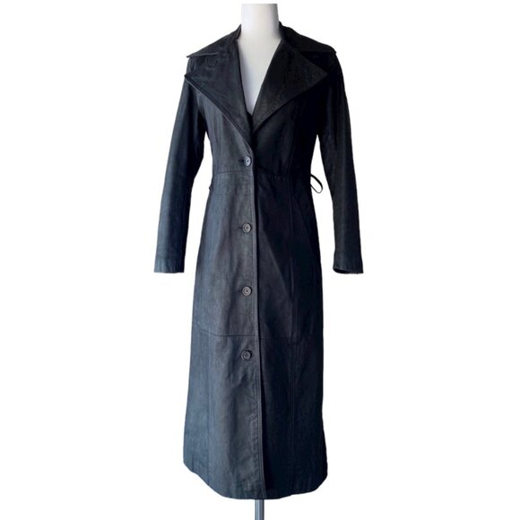 Custom-made in Paris vintage full length black leather trench coat - EU 40 - Picture 2 of 10